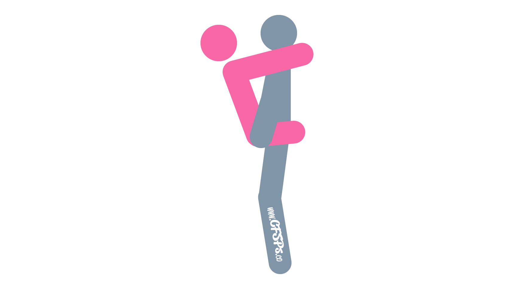 An illustration of the Ascent to Desire sex position. This picture demonstrates how Ascent to Desire is a standing sex position where the woman rides the man during sex.