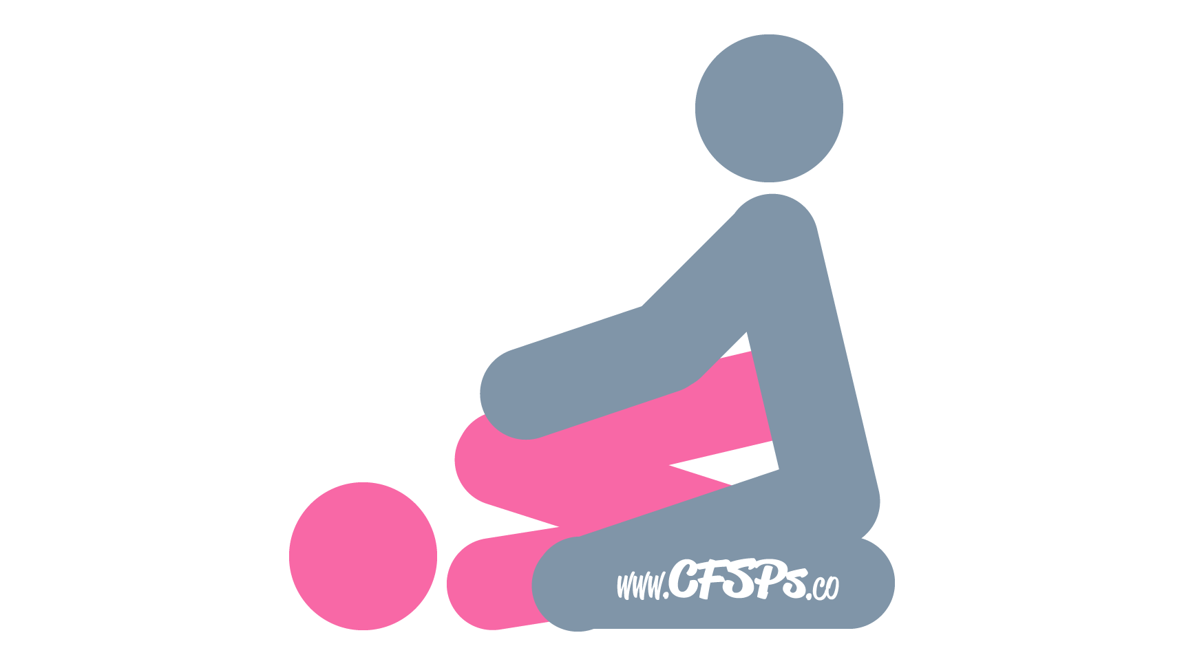 An illustration of the Bandoleer sex position. This picture demonstrates how Bandoleer is a kneeling sex position with deep penetration and g-spot stimulation with access to manually stimulate the woman's clitoris during sex.