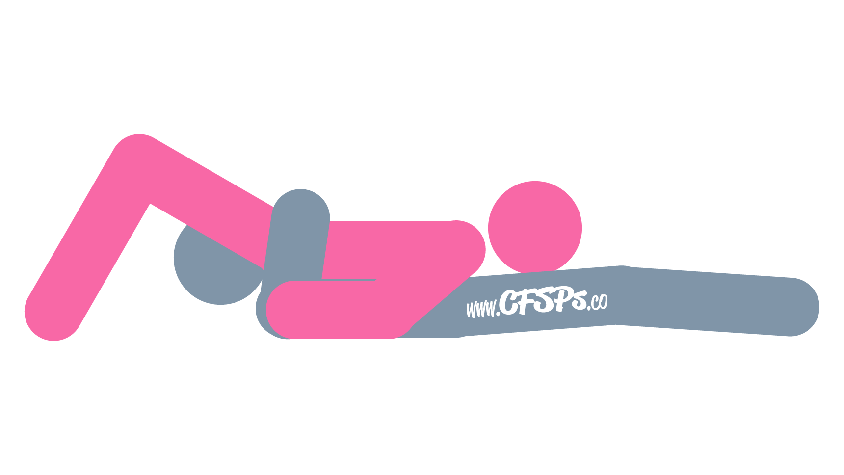 This stick figure image depicts a man and woman engaging in oral sex in the 68 – Hers cunnilingus sex position. The man is lying on his back. The woman is lying on her back on top of the man with her pelvis near his face and head resting on his lap.