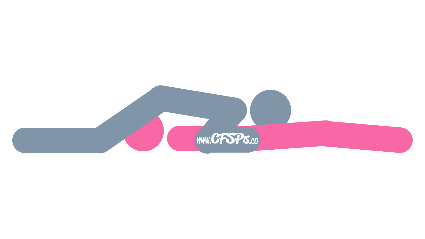 This stick figure image depicts a man and woman engaging in oral sex in the 69 Inverted oral sex position. The woman is lying on her back in bed. The man is lying on top of her while straddling her face with his pelvis and positioning his face near her pelvis.