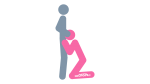 An illustration of the Atten-hut sex position. This picture demonstrates how Atten-hut is a standing, kneeling fellatio oral sex position.
