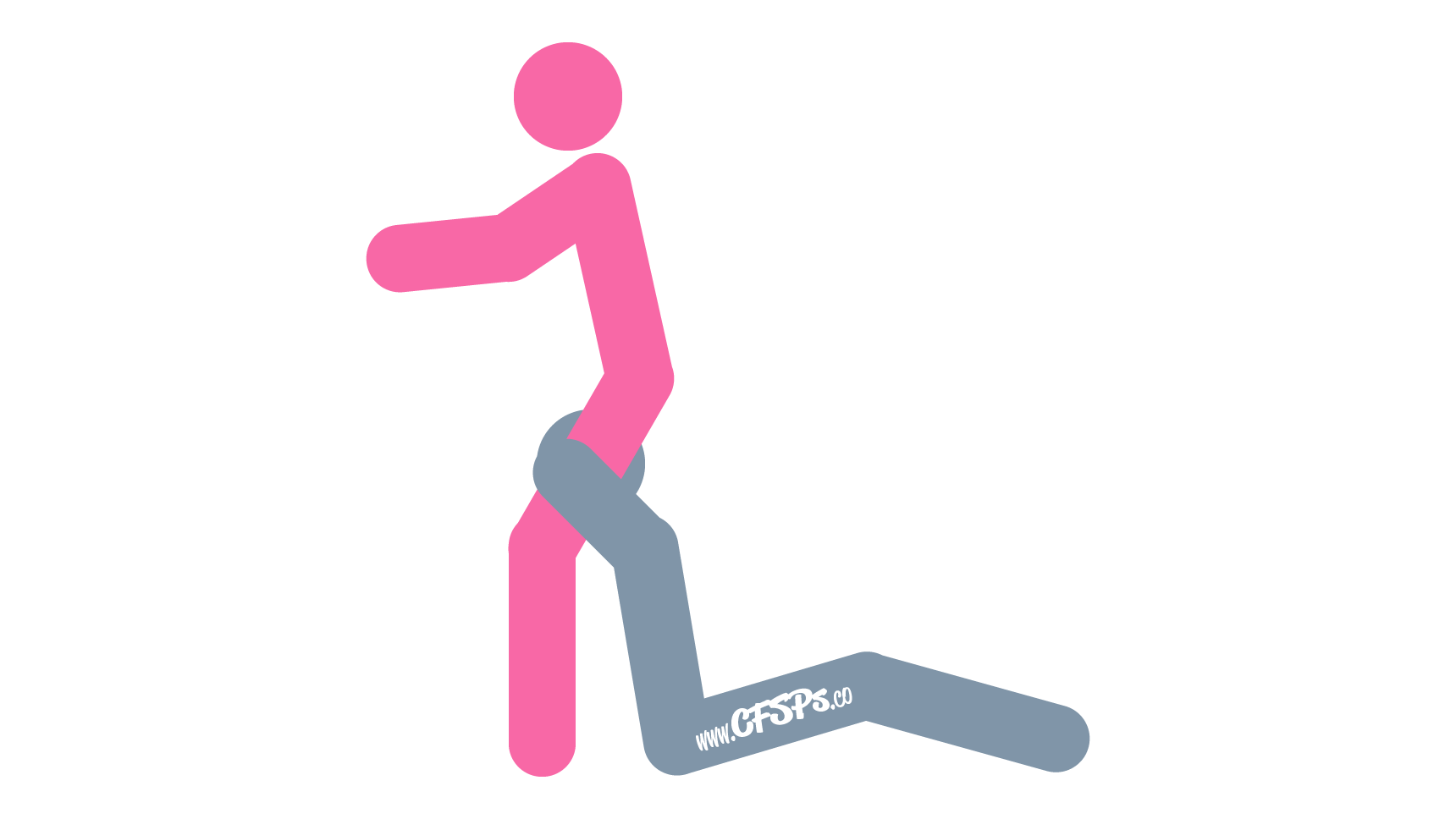 An illustration of the Drive-thru sex position. This picture demonstrates how Drive-thru is a standing cunnilingus oral sex position where the man sits between the woman's legs to stimulate her.