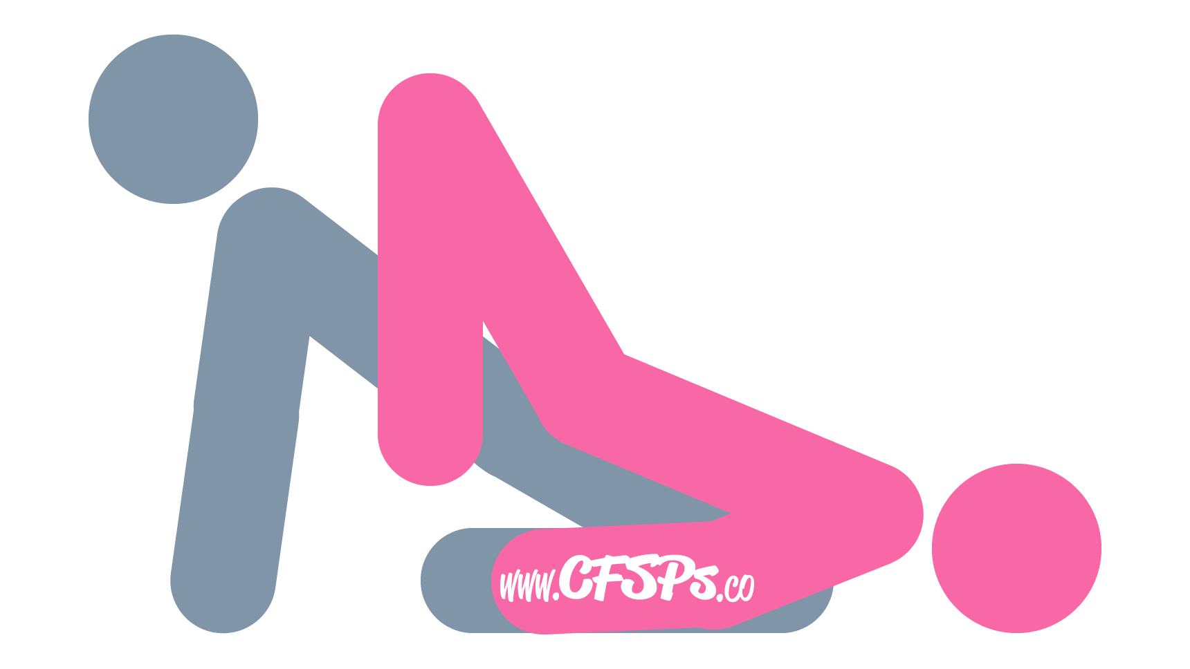 An illustration of the Slip sex position. This picture demonstrates how Slip is a kneeling, woman-on-top sex position with g-spot stimulation.