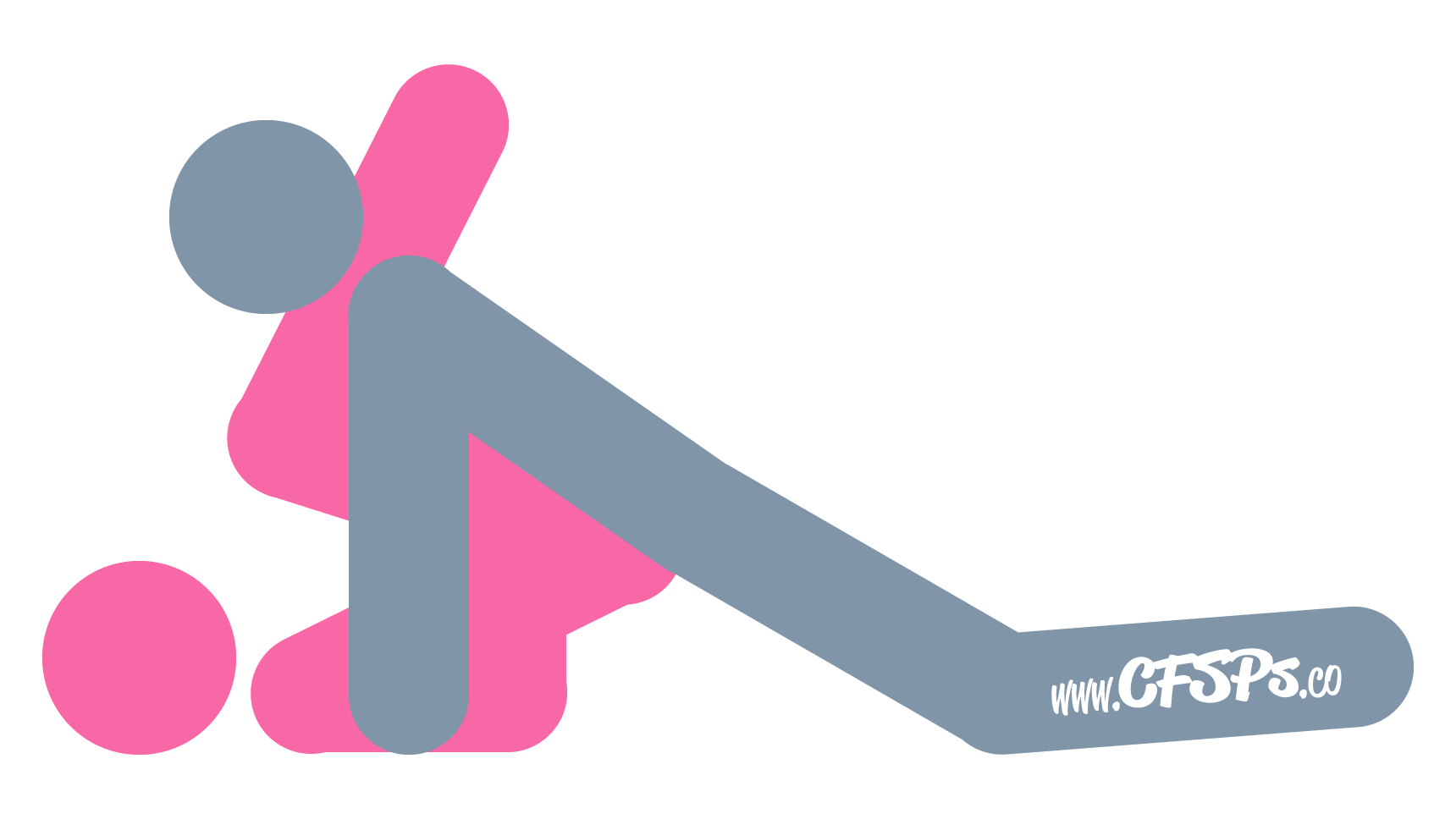 This stick figure image depicts a man and woman having sex in the Snail sex position. The woman is lying on her back with her knees brought halfway to her chest. The man is lying between her legs, and her feet are pressing against his shoulders. Her pelvis is being lifted back as he's leaning forward and supporting his upper body with his arms near her shoulders.