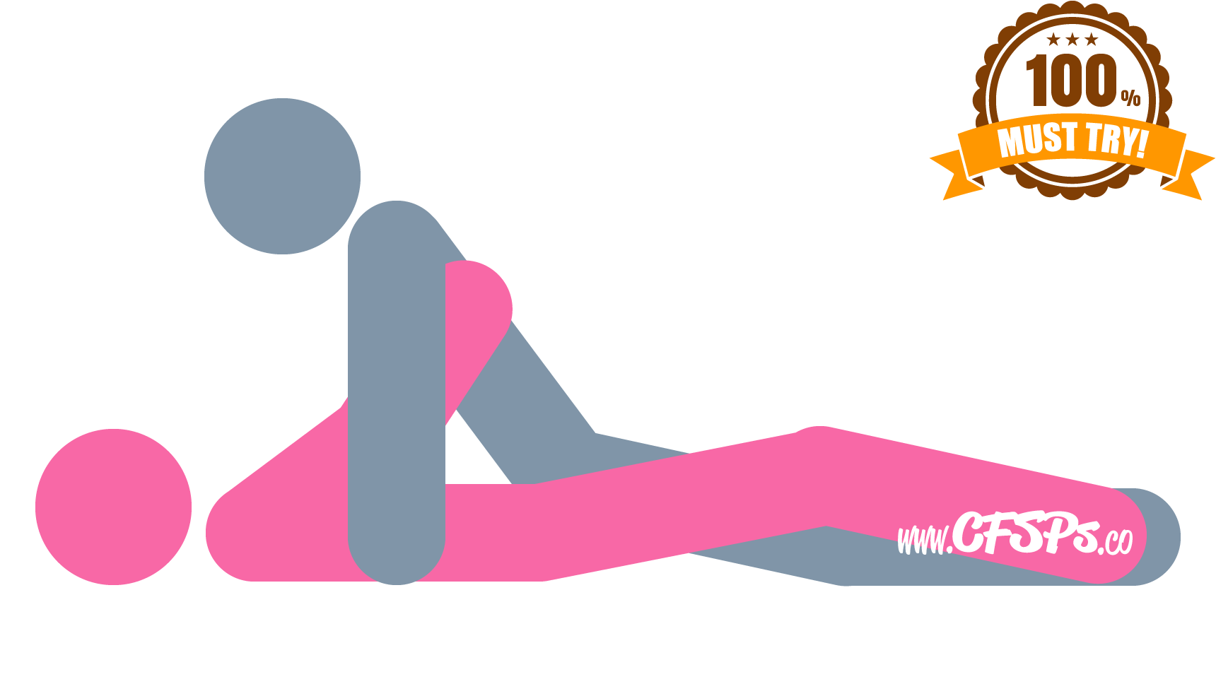 This stick figure image depicts a man and woman having sex in the Super 8 sex position. The woman is lying on her back in bed with her legs open. The man is lying between her legs and supporting his upper body with his hands on the bed beside her shoulders.