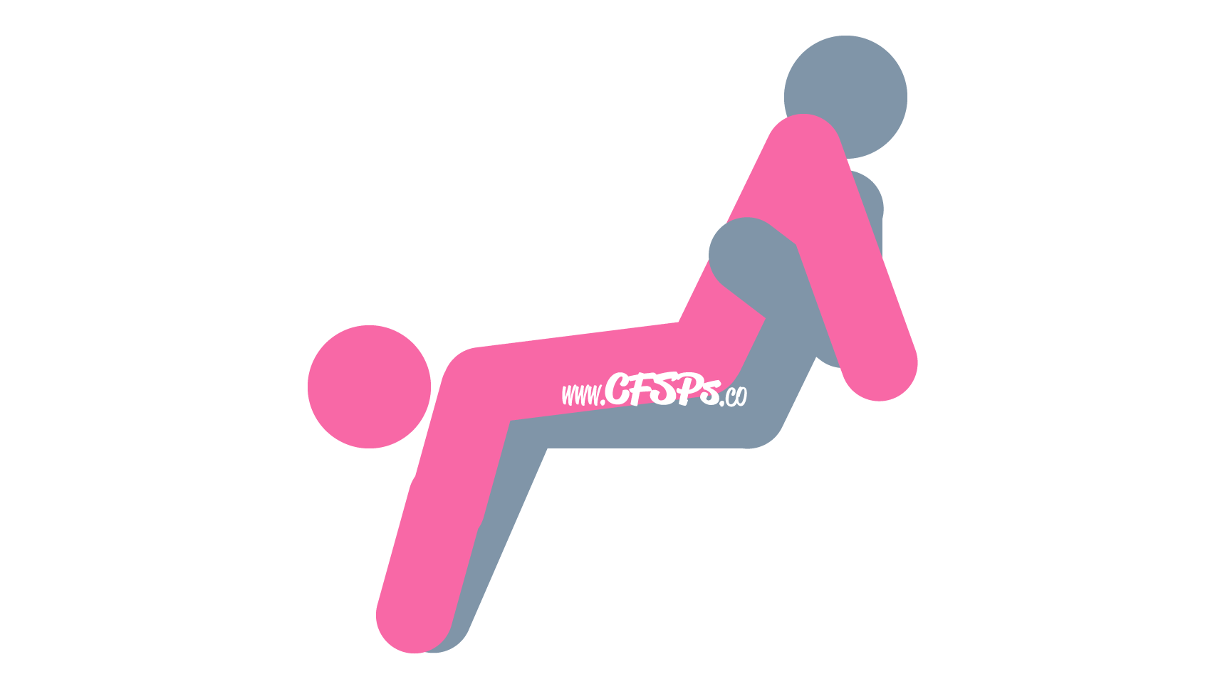 An illustration of the Backwards Slide sex position. This picture demonstrates how Backwards Slide is a seated sex position that's enjoyed in a soft chair with g-spot stimulation and access to the woman's clitoris during sex.