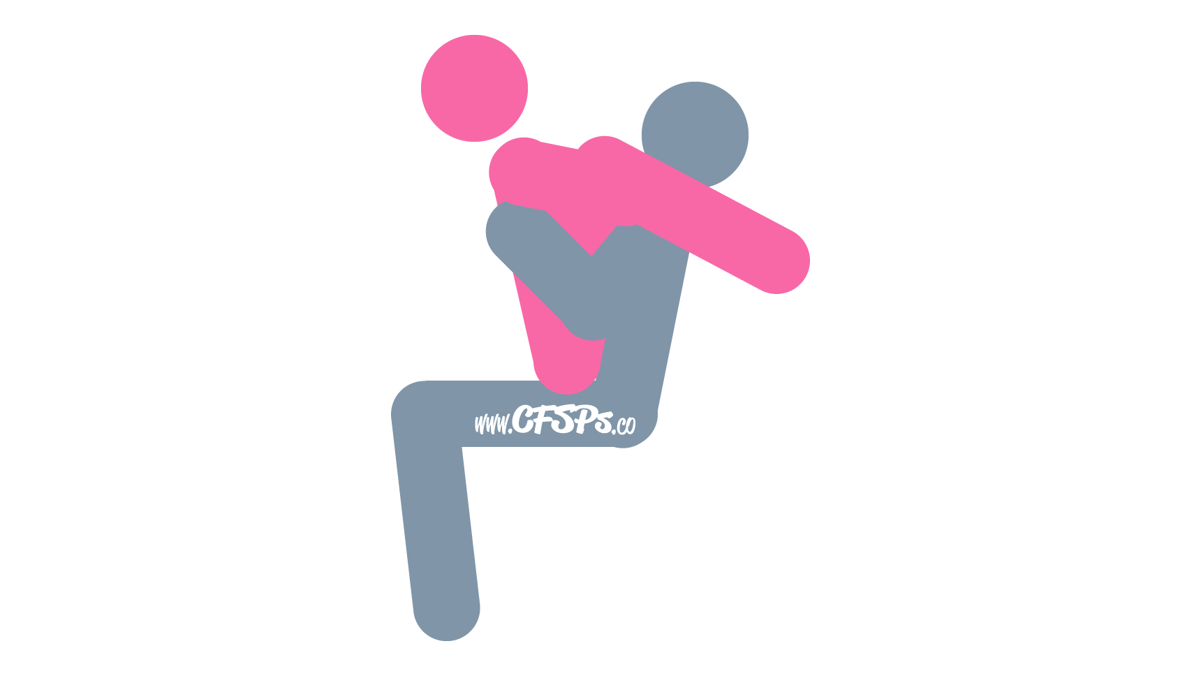 This stick figure image depicts a man and woman having sex in the Lap Top sex position. The man is sitting on the recliner or couch with his legs closed. The woman is sitting on his lap with her legs over his shoulders and arms around his neck. The man's arms are around her back for support.