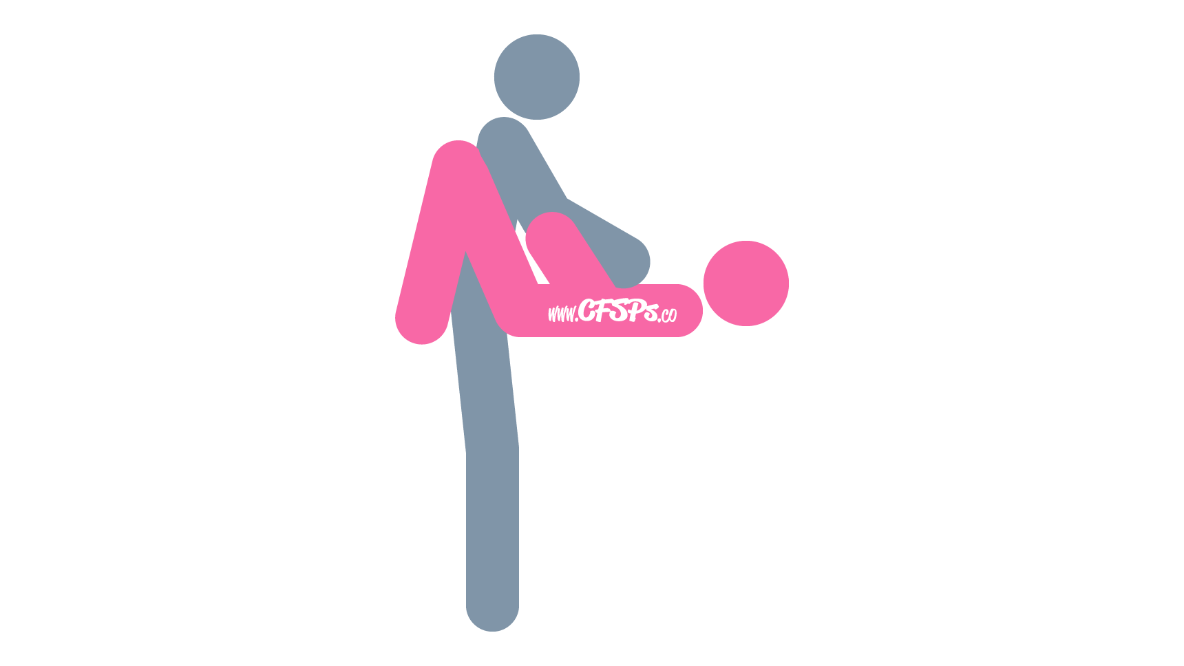 An illustration of the Right Angle sex position. This picture demonstrates how Right Angle is a standing sex position with deep penetration and easy access to the woman's breasts and clitoris that's enjoyed on the edge of the bed or table.