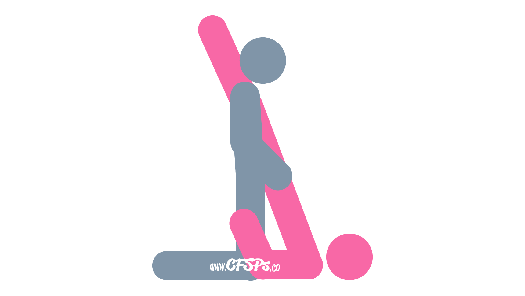 An illustration of the Shoulder Stand sex position. This picture demonstrates how Shoulder Stand is a kneeling sex position with lots of g-spot stimulation.