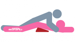 Down Low: Husband-On-Top, Rear-Entry Sex Position Illustration Using a Sex Pillow