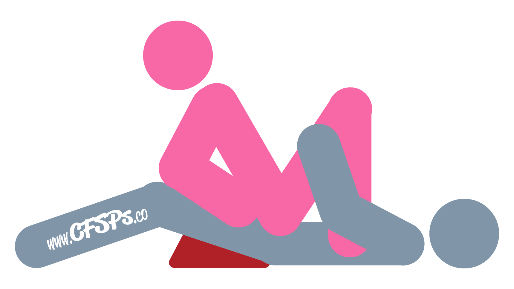 An illustration of the Fulcrum Lift sex position. This picture demonstrates how Fulcrum Lift is a woman-on-top sex position with a great view for the man that's enjoyed using a Liberator Wedge sex pillow.