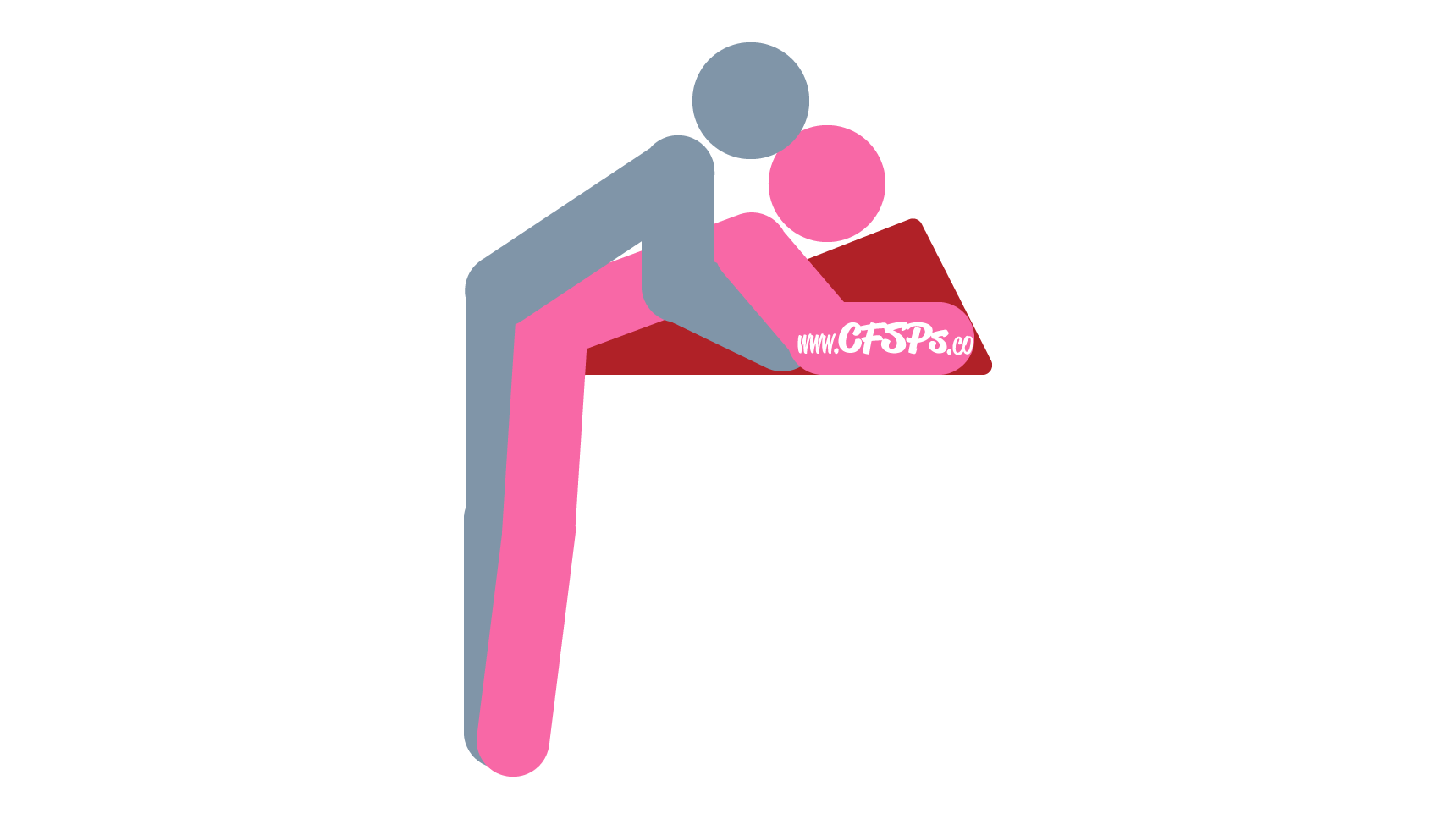 An illustration of the High Rise sex position. This picture demonstrates how High Rise is a standing, rear-entry sex position with g-spot stimulation that's enjoyed on the edge of the bed on a Liberator Ramp sex pillow.