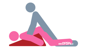 Pedestal: Kneeling, Rear-Entry Sex Position Illustration Using a Sex Pillow