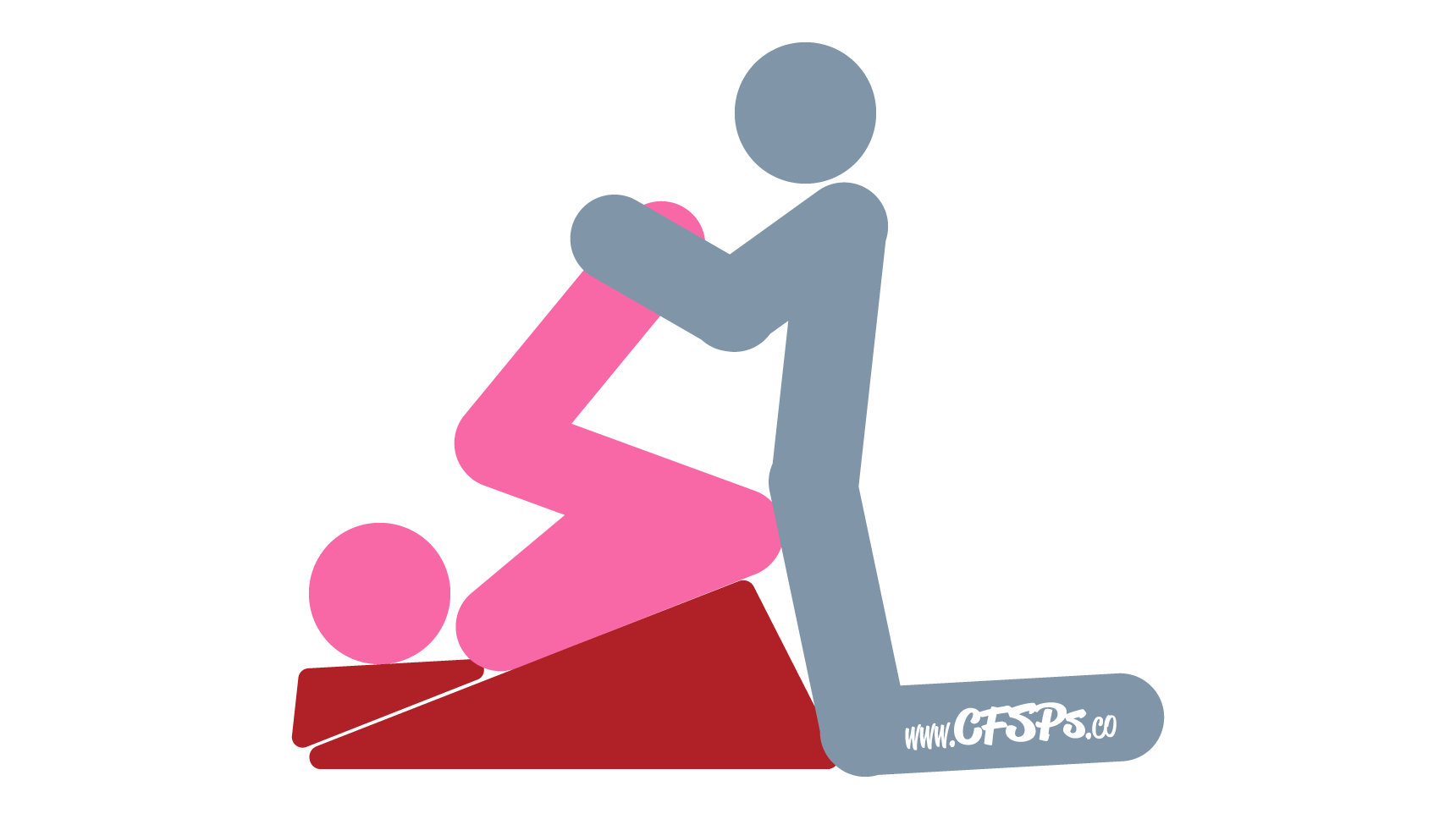 An illustration of the Plow 2 sex position. This picture demonstrates how Plow 2 is a kneeling sex position with amazing g-spot stimulation and easy access to the woman's clitoris that's enjoyed using a Liberator Wedge/Ramp sex pillow.