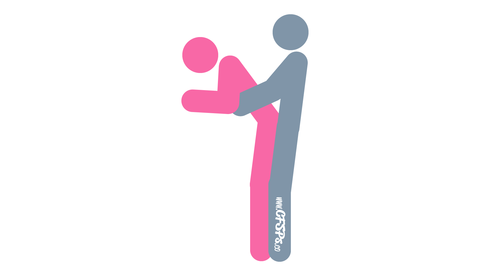 An illustration of the Take Me Now sex position. This picture demonstrates how Take Me Now is a standing, from-behind sex position with g-spot stimulation and is great for vacation sex.