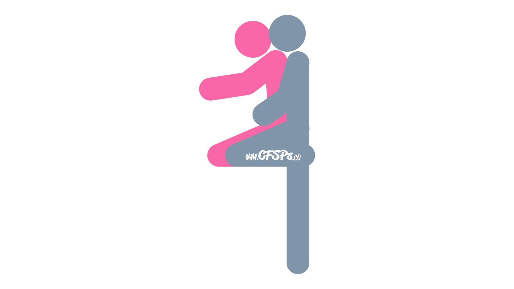 An illustration of the Chimney Sweep sex position. This picture demonstrates how Chimney Sweep is a standing, rear-entry sex position that's enjoyed while straddling a chair or sofa's armrest.