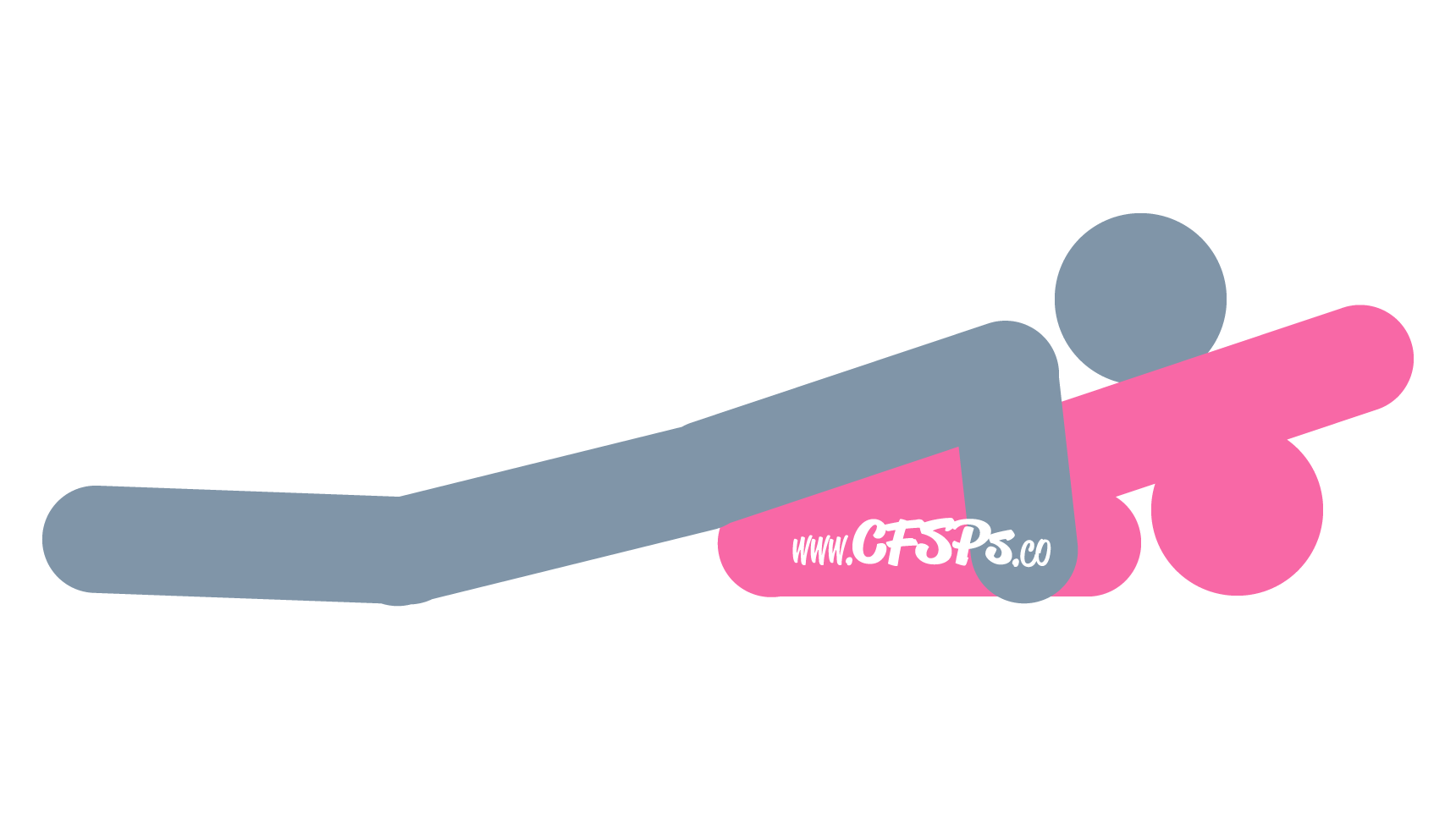 This stick figure image depicts a man and woman having sex in the Foot In Mouth sex position. The woman is lying on her back with her legs straight and brought up to her chest. The man is lying on her and supporting his body with his elbows on the bed near her shoulders.