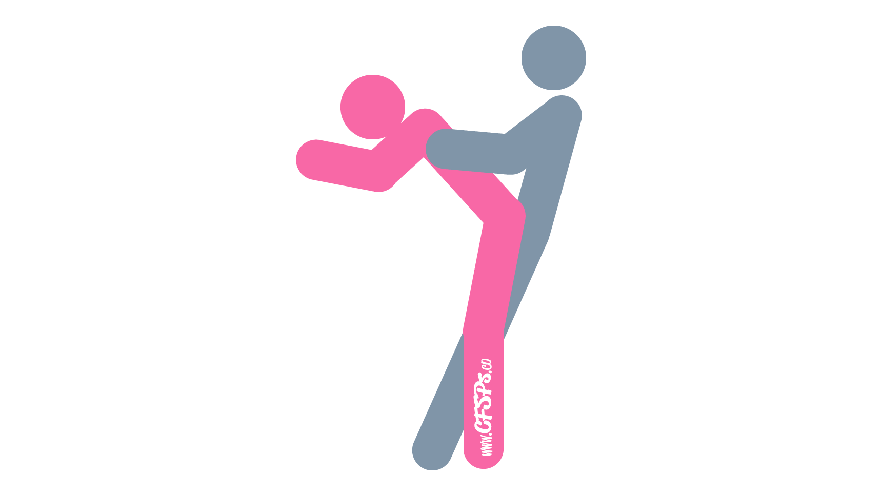 An illustration of the Frame Job sex position. This picture demonstrates how Frame Job is a standing, rear-entry sex position with great g-spot stimulation and easy access for the man to manually stimulate the woman's clitoris while having sex.
