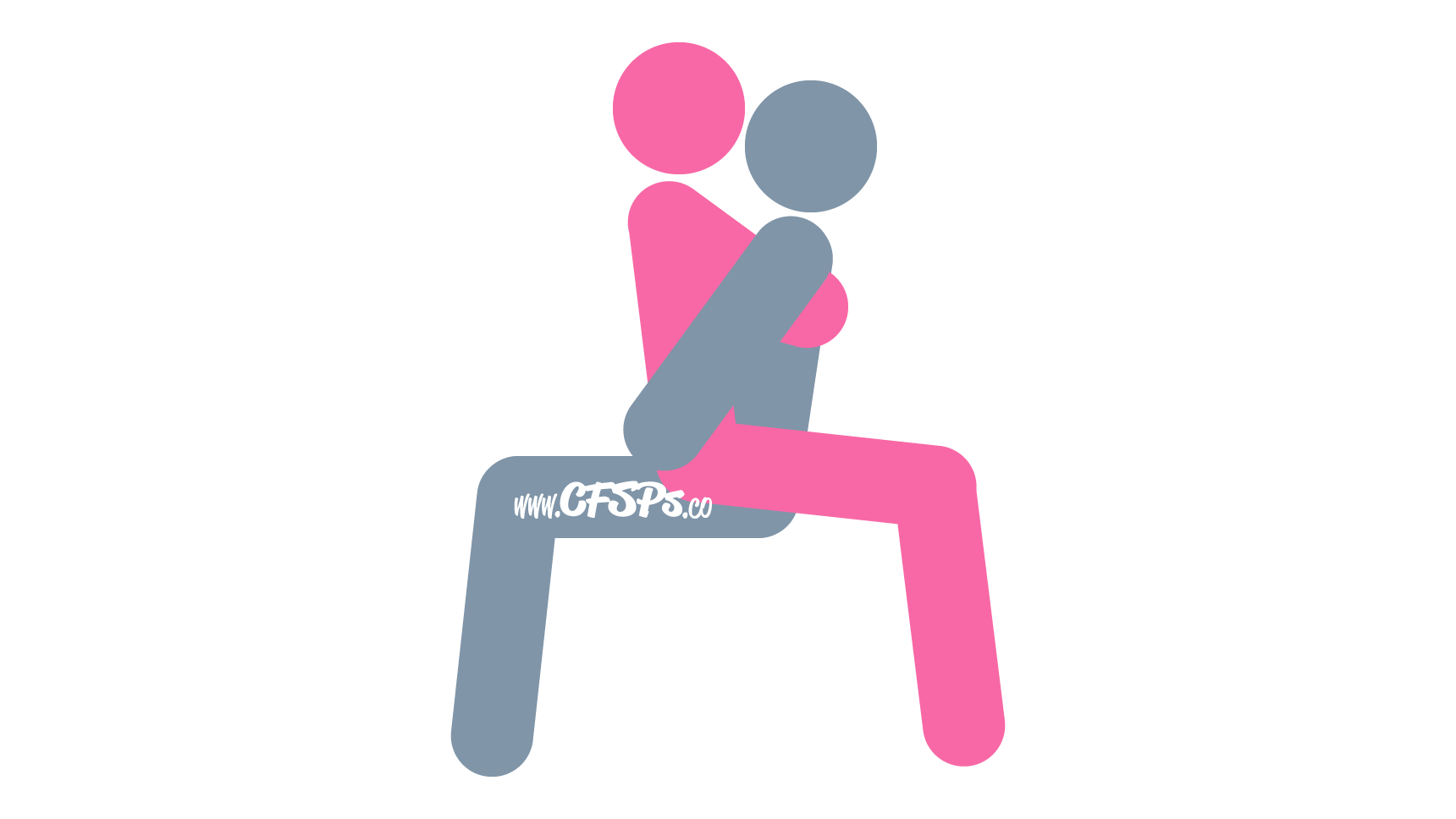 An illustration of the Bad Santa sex position. This picture demonstrates how Bad Santa is an intimate, seated sex position with wonderful access to her breasts that's enjoyed on a chair.