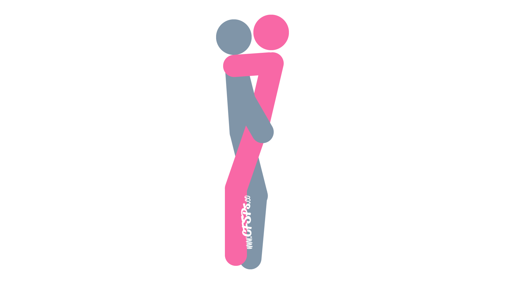 An illustration of the Extension Cord sex position. This picture demonstrates how Extension Cord is an intimate, standing sex position that's enjoyed with the woman's back against the wall.