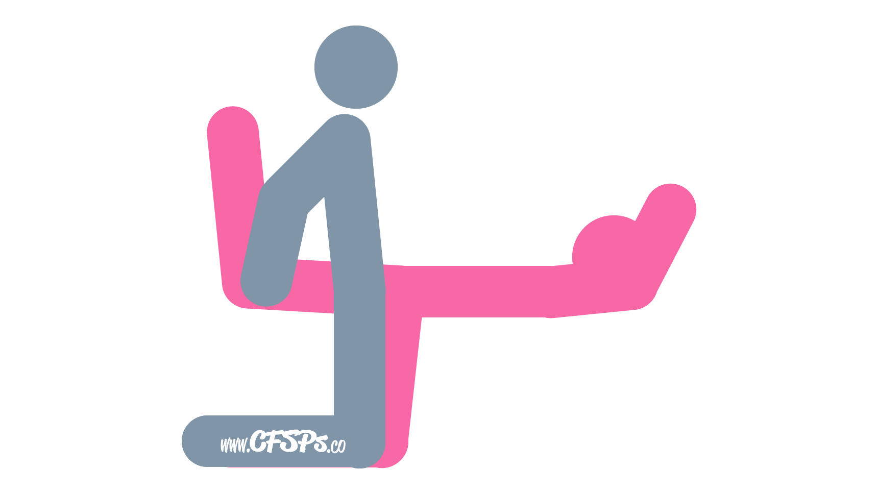 An illustration of the Pilates Class sex position. This picture demonstrates how Pilates Class is a kneeling, rear-entry sex position that's enjoyed using the edge of a recliner or couch.