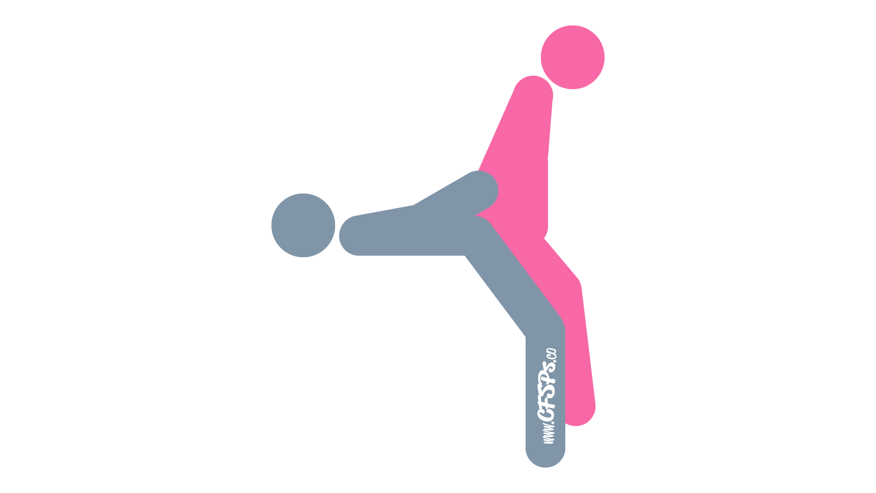 An illustration of the I’ll Be Back sex position. This picture demonstrates how I'll Be Back is a rear-entry sex position with good g-spot stimulation that's enjoyed using a table and stool.