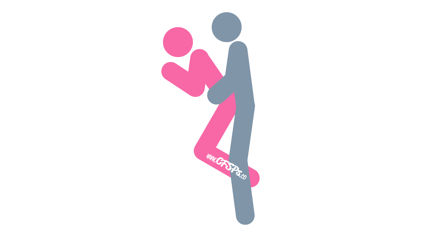 This stick figure image depicts a man and woman having sex in the Rear-Ender sex position. The woman is positioned on the sofa or recliner with her knees on the edge of the seat cushion and her forearms on the top of the backrest. The man is standing behind her between her legs with his arms wrapped around her waist.