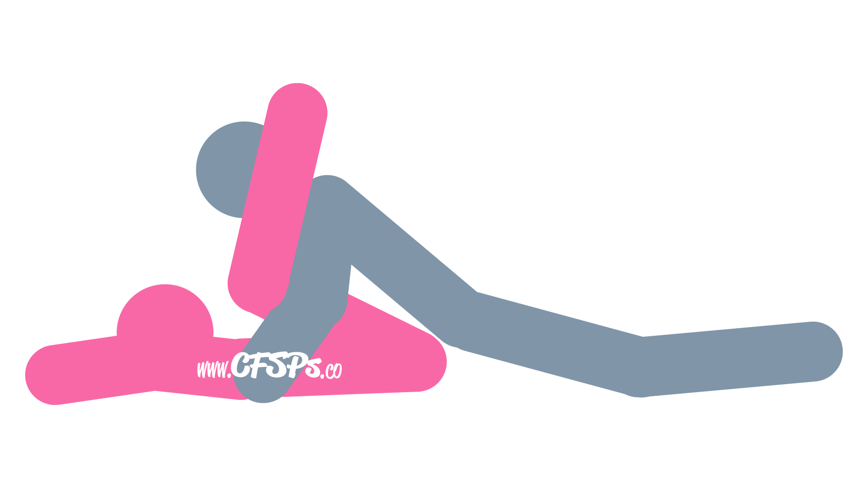 An illustration of the Squashing the Deckchair sex position. This picture demonstrates how Squashing the Deckchair is a man-on-top sex position with very deep penetration.