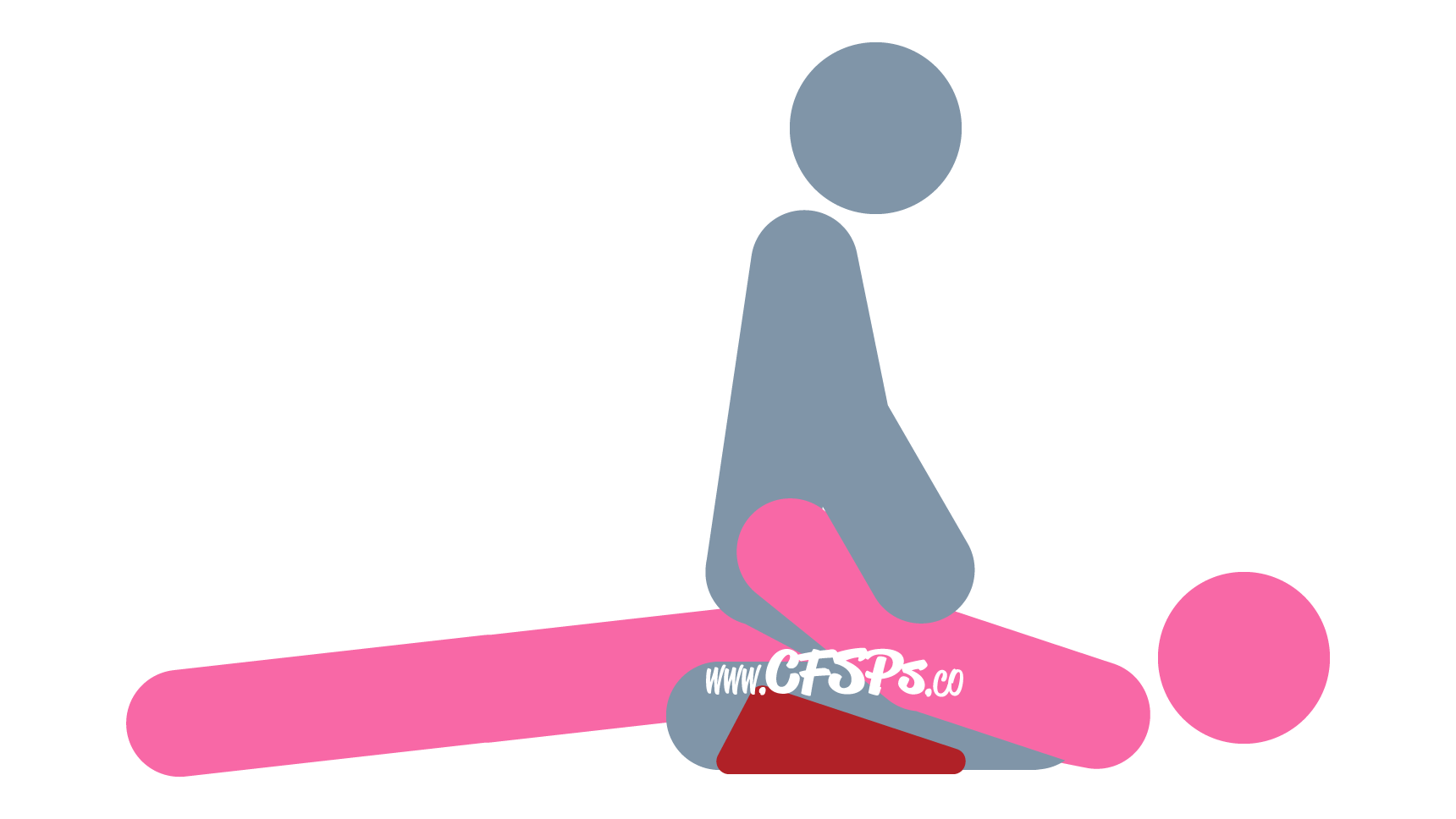 An illustration of the High-Ridin’ Cowboy sex position. This picture demonstrates how High-Ridin' Cowboy is a man-on-top sex position that uses a wedge sex pillow and creates a tight fit with deep penetration.