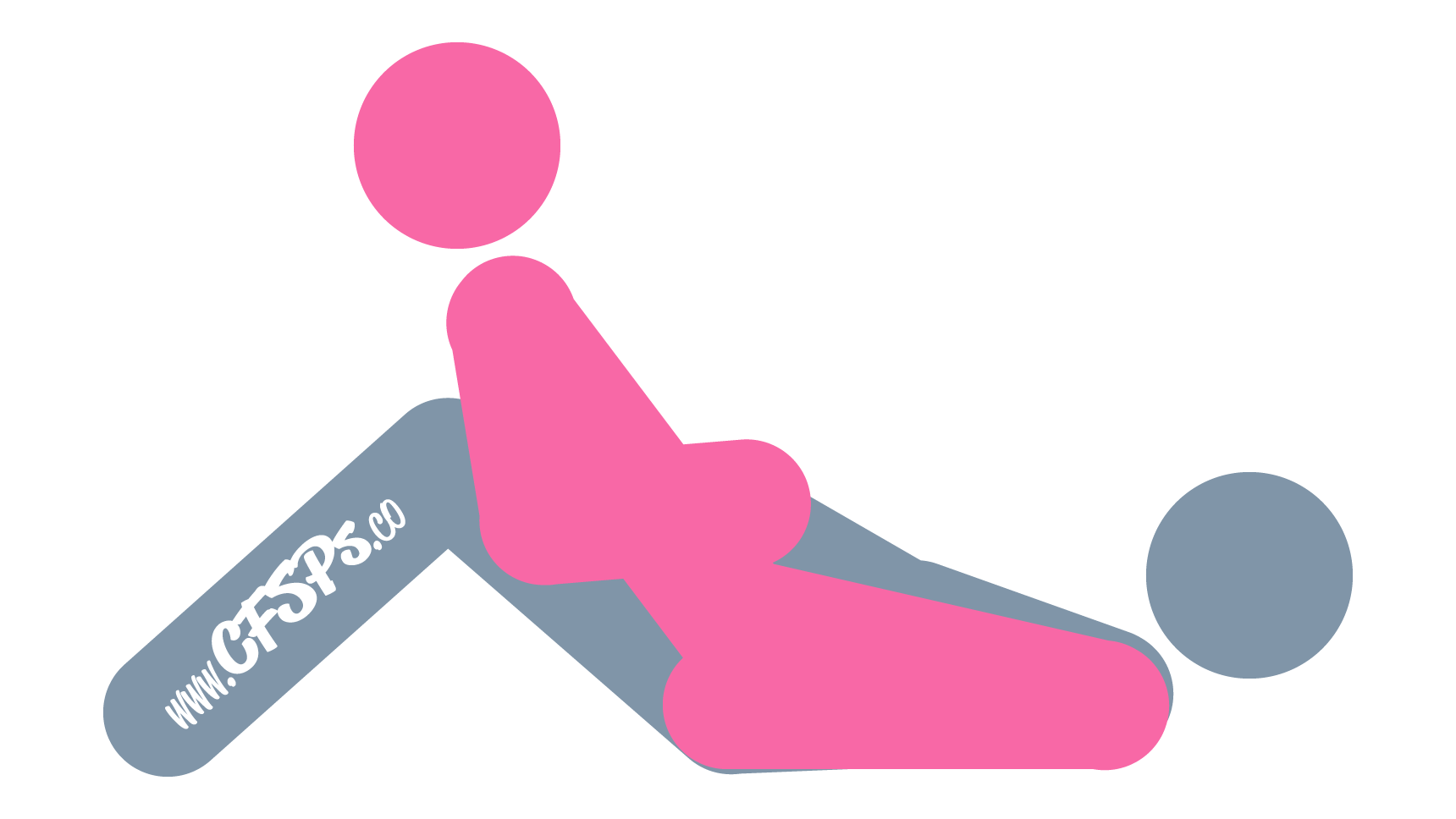 An illustration of the Lazy Cowgirl sex position. This picture demonstrates how Lazy Cowgirl is a woman-on-top sex position with deep penetration, access for manual clitoral stimulation, and has a great view for the man to enjoy during sex.