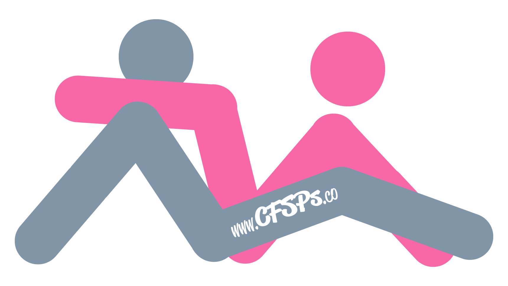 This stick figure image depicts a man and woman having sex in the Octopus sex position. The man is sitting on the floor with his legs open, knees bent with his feet on the floor, and arms behind him supporting his upper body while leaning back a little. The woman is sitting between his legs with her feet on his shoulders. She's leaning back a little and supporting her body with her arms behind her.