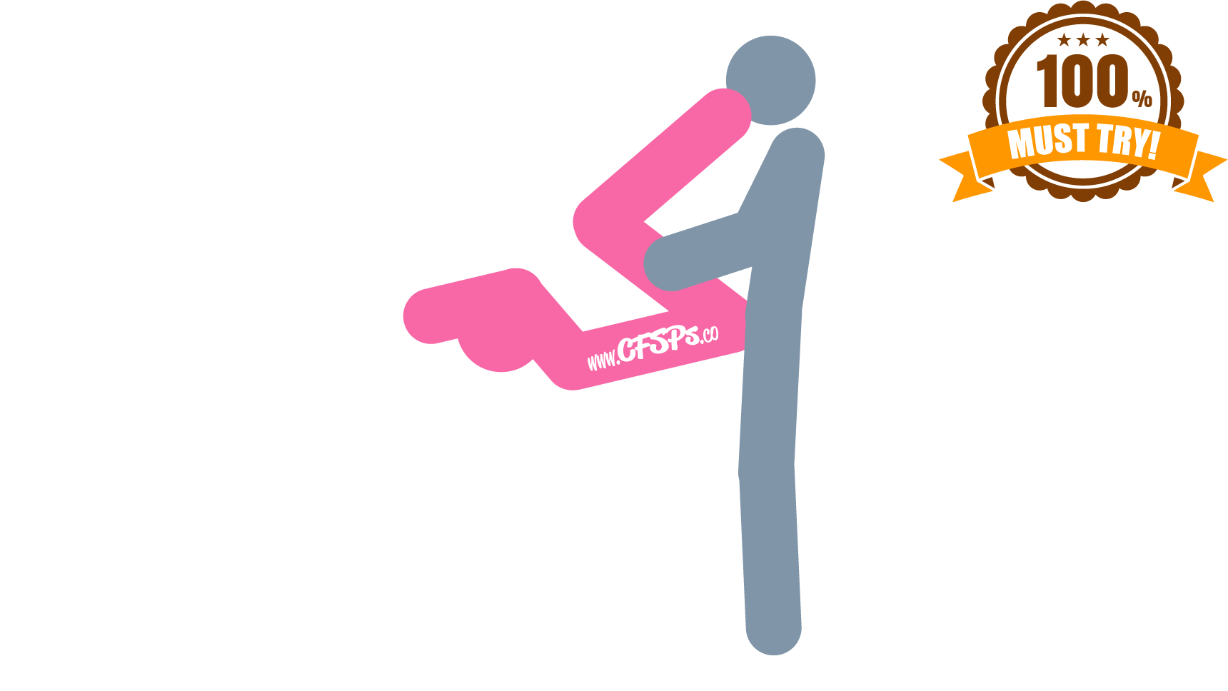 This stick figure image depicts a man and woman having sex in the Armrest Yes sex position. The woman is lying on the recliner or sofa with her butt on the armrest and her body on the seat cushion. Her legs are up in the air, and her knees are slightly bent. The man is standing near the armrest, holding her legs for support.