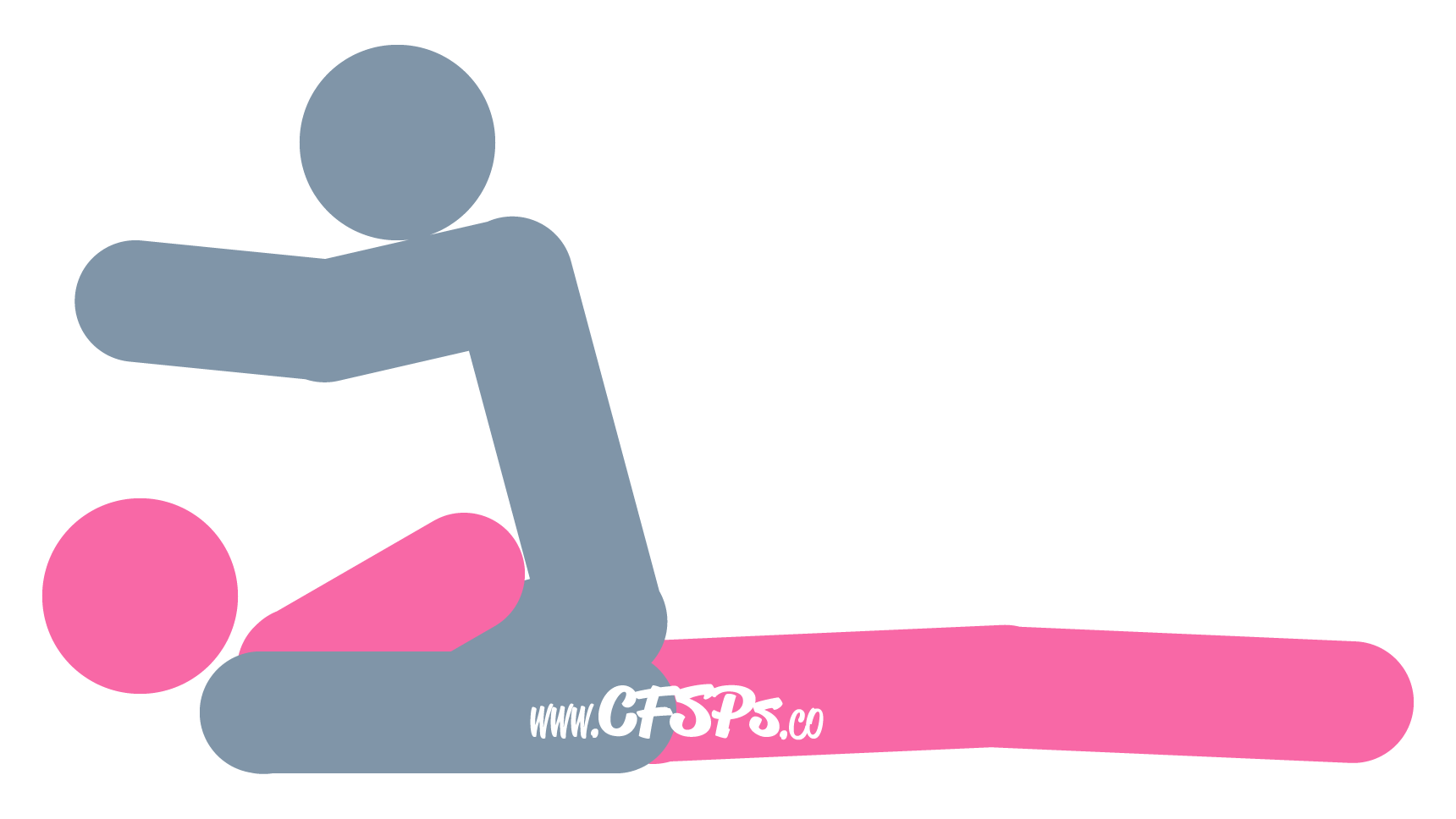 This stick figure image depicts a man and woman engaging in breast sex in the Ta-Tas boob sex position. The woman is lying on her back. The man is straddling her stomach on his knees on each side of her while holding onto the headboard with his hands for support.