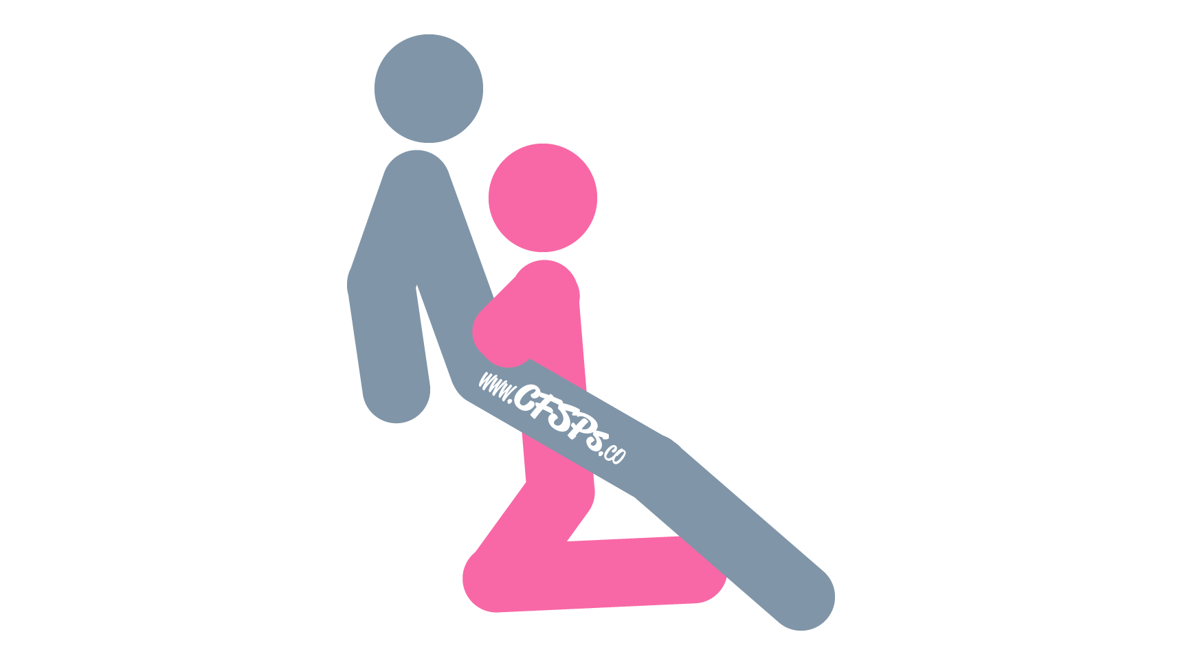 This stick figure image depicts a man and woman engaging in breast sex in the Twin Hugs boob sex position. The man is sitting on a recliner or couch with his butt on the edge of the seat and his legs straight out and open. He's leaning back a little and supporting his body with his arms behind him. The woman is kneeling in front of him and has her breasts pressed against his penis.