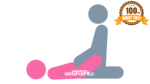 An illustration of the Dragonfly Sex Position. This picture demonstrates how Dragonfly is a must-try, comfortable, kneeling sex position that provides superb access for manual clitoral stimulation.