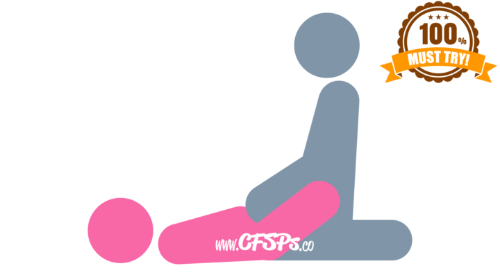 An illustration of the Dragonfly Sex Position. This picture demonstrates how Dragonfly is a must-try, comfortable, kneeling sex position that provides superb access for manual clitoral stimulation.