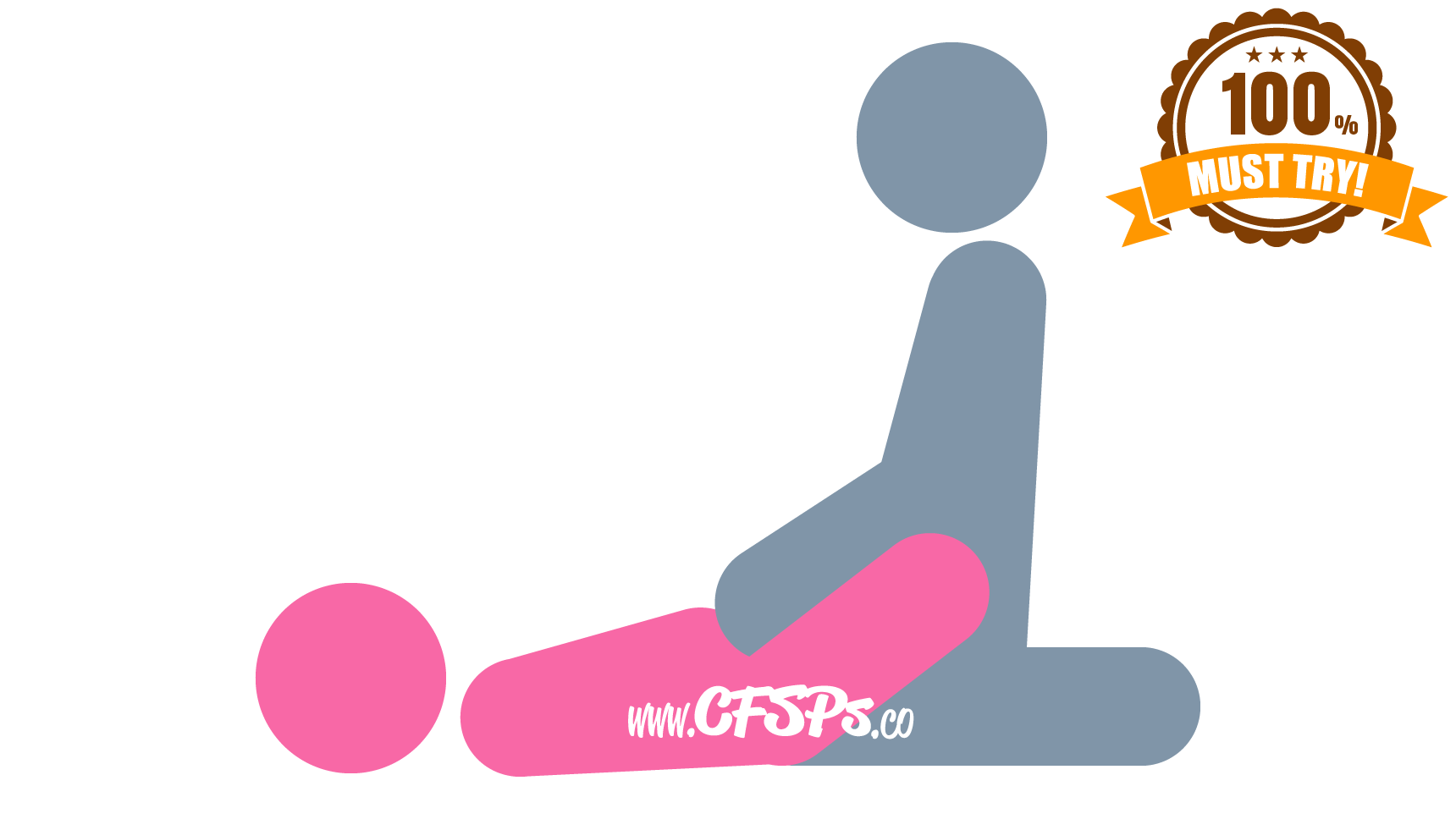 An illustration of the Dragonfly Sex Position. This picture demonstrates how Dragonfly is a must-try, comfortable, kneeling sex position that provides superb access for manual clitoral stimulation.