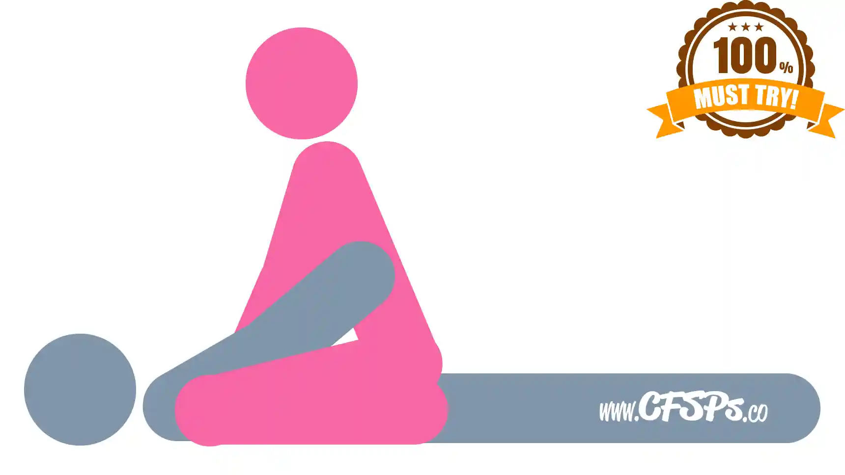 This stick figure image depicts a man and woman having sex in the Cowgirl sex position. The man is lying on his back with his legs together. The woman is straddling his pelvis with her knees near his shoulders.