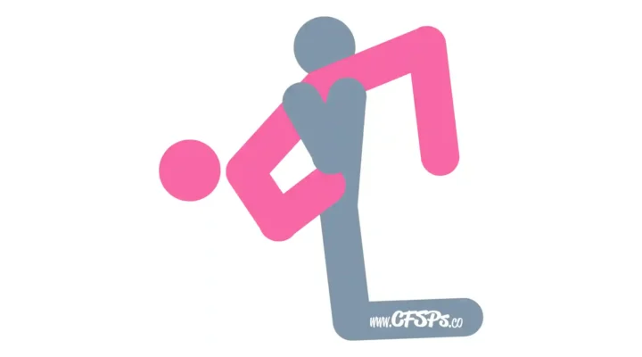 This stick figure image depicts a man and woman engaging in oral sex in the Feedbag cunnilingus sex position. The man is kneeling on the floor at the edge of the recliner or couch. The woman is positioned with her elbows on the seat cushion and her legs on his shoulders with her vulva near his face. The man is holding onto her hips for support.
