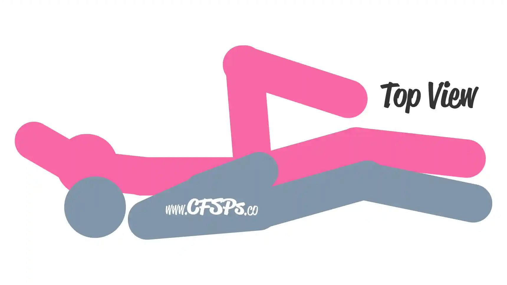 Fire Starter Manual Stimulation Position This stick figure image depicts a man and woman engaging in manual sex in the Fire Starter manual stimulation sex position. The woman is lying on her side, her upper leg up in the air and knee bent. The man is lying on his side behind her with his pelvis pressed against her butt and his upper hand on her vulva.