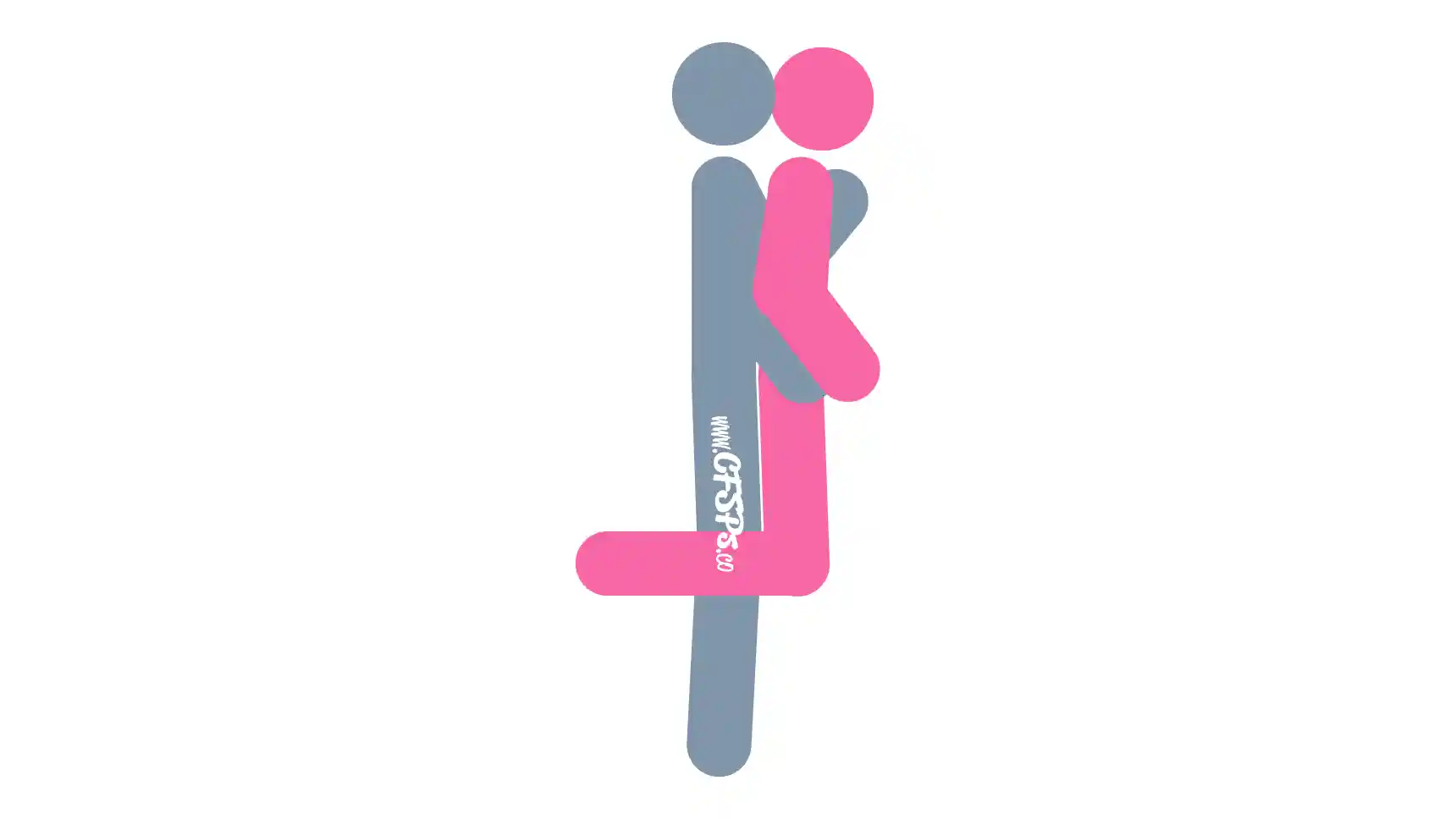 Hold Me Manual Stimulation Position This stick figure image depicts a man and woman having sex in the Hold Me sex position. The woman is kneeling on the edge of the bed facing the bed. The man is standing behind her, stimulating her clitoris with one hand and breast with the other hand while having sex with her.