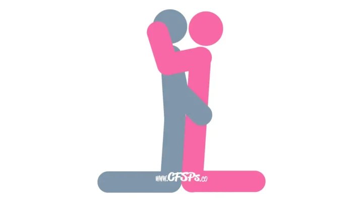 This stick figure image depicts a man and woman having sex while kneeling with their bodies pressed against each other with the wife's arms around her husband's neck and the husbands hands on his wife's butt.