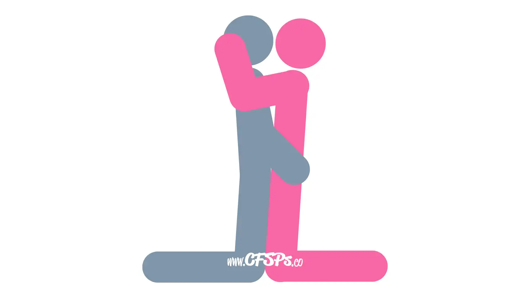 This stick figure image depicts a man and woman having sex while kneeling with their bodies pressed against each other with the wife's arms around her husband's neck and the husbands hands on his wife's butt.