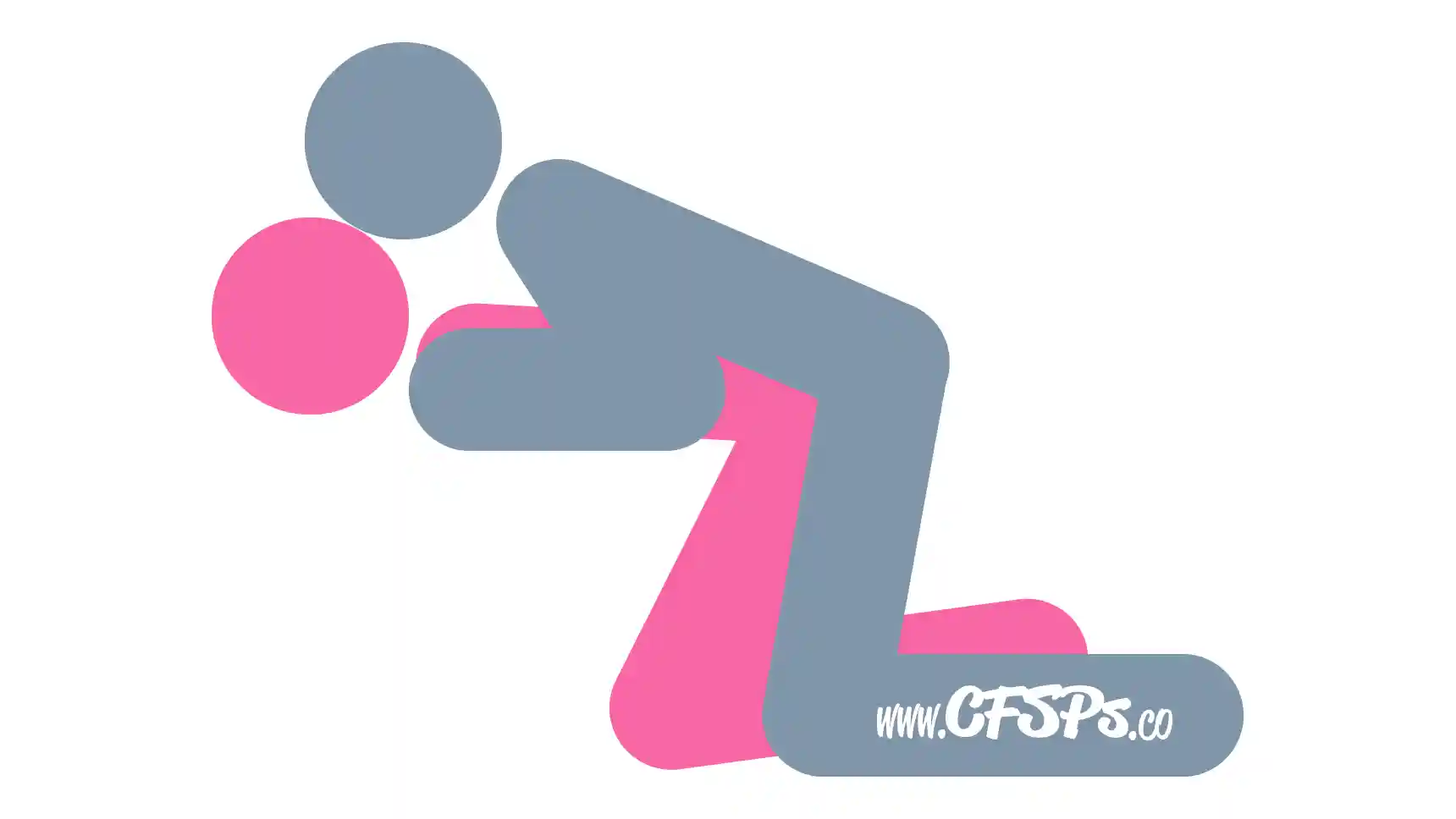 Magic Mountain Sex Position This stick figure image depicts a man and woman having sex in the Magic Mountain sex position. The woman is kneeling and leaning forward onto a large stack of pillows or a Liberator Flip Ramp sex pillow. The man is kneeling behind her with his knees outside of her knees, leaning forward onto her back.