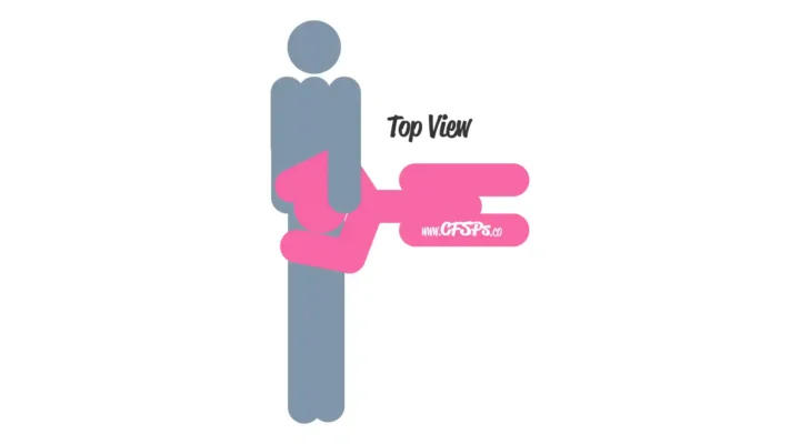 This stick figure image depicts a man and woman engaging in oral sex in the Oral Therapy blowjob sex position. The man is lying on the sofa on his back. The woman is kneeling on the side of the couch and leaning forward onto his pelvic area.