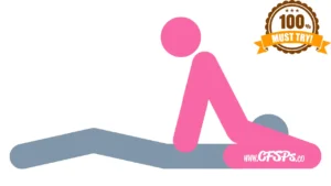 This stick figure image depicts a man and woman engaging in oral sex in the Riding the North Face cunnilingus sex position. The man is lying on his back. The woman is straddling his face with her knees behind his head. She's sitting back on him and supporting her upper body with her arms behind her.