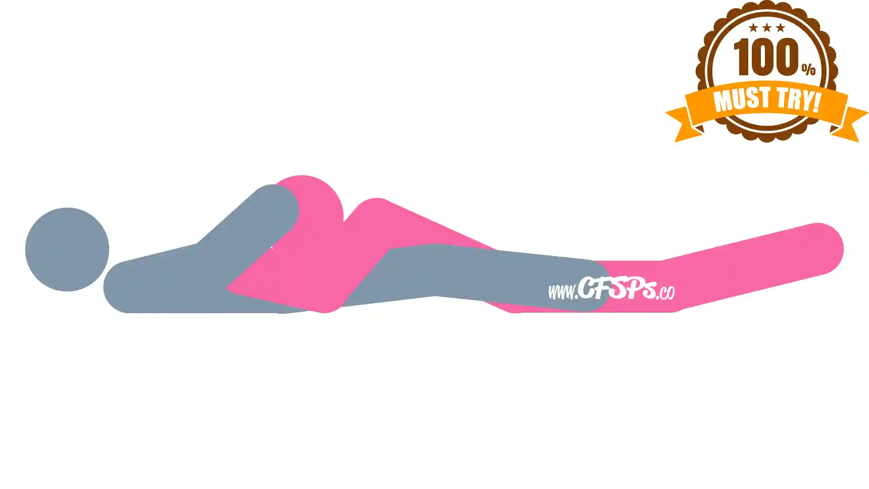 Usual Fellatio Position This stick figure image depicts a man and woman engaging in oral sex in the Usual blowjob sex position. The man is lying on his back with his legs open. The woman is lying on her stomach between his legs with her face near his pelvis.