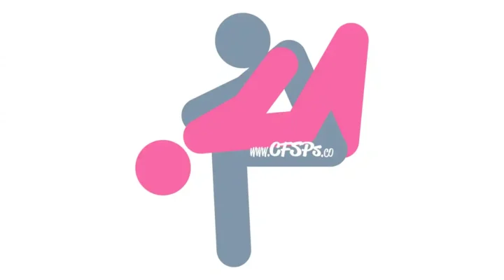 This stick figure image depicts a man and woman having sex in the Waterfall sex position. The man is sitting on the sofa or recliner with his legs together. The woman is positioned with her pelvis on his and lying back with her head off the edge of the seat. Her legs are open, her knees bent, and her feet are near his hips. The man is leaning forward a little and caressing her breasts.